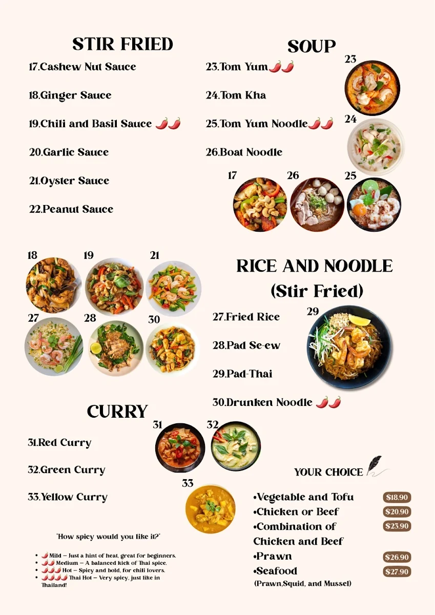 Menu, Thai Hometown Halal Restaurant