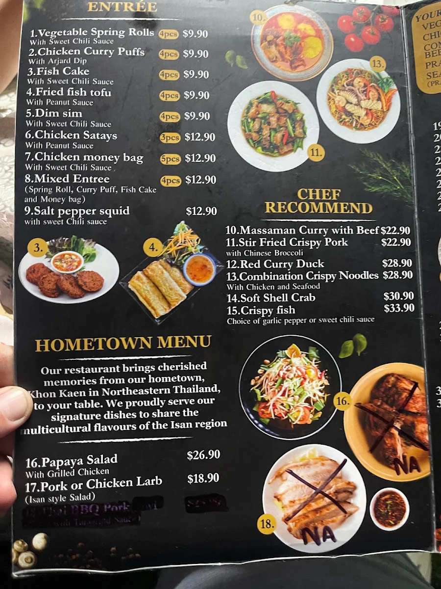Menu, Thai Hometown Halal Restaurant