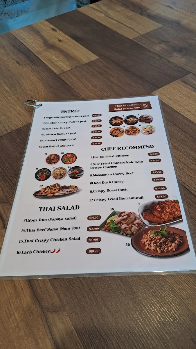 Menu, Thai Hometown Halal Restaurant