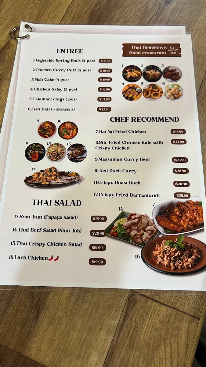 Menu, Thai Hometown Halal Restaurant