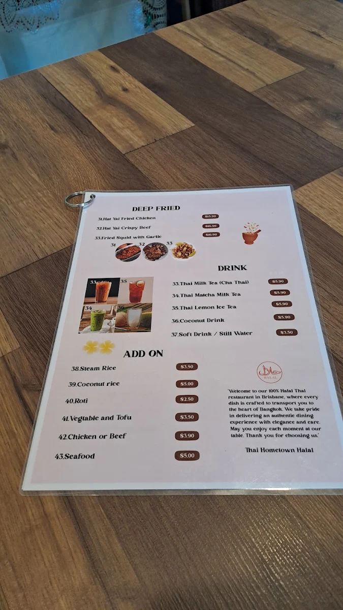 Menu, Thai Hometown Halal Restaurant