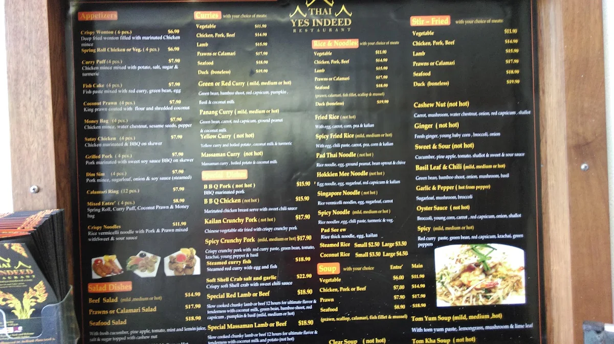 Menu, Thai Hometown Halal Restaurant