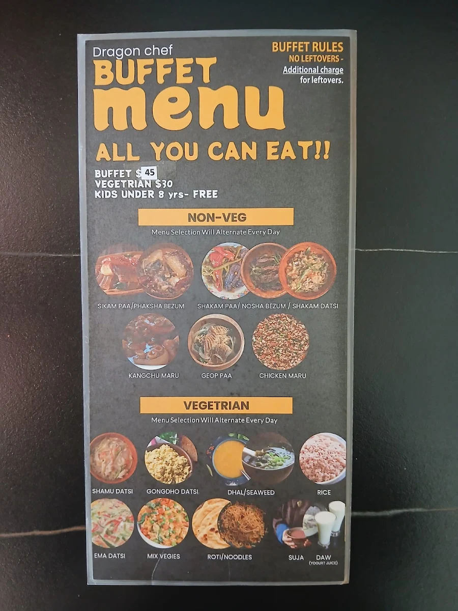 Menu, Dragon Chef - Bhutanese Restaurant