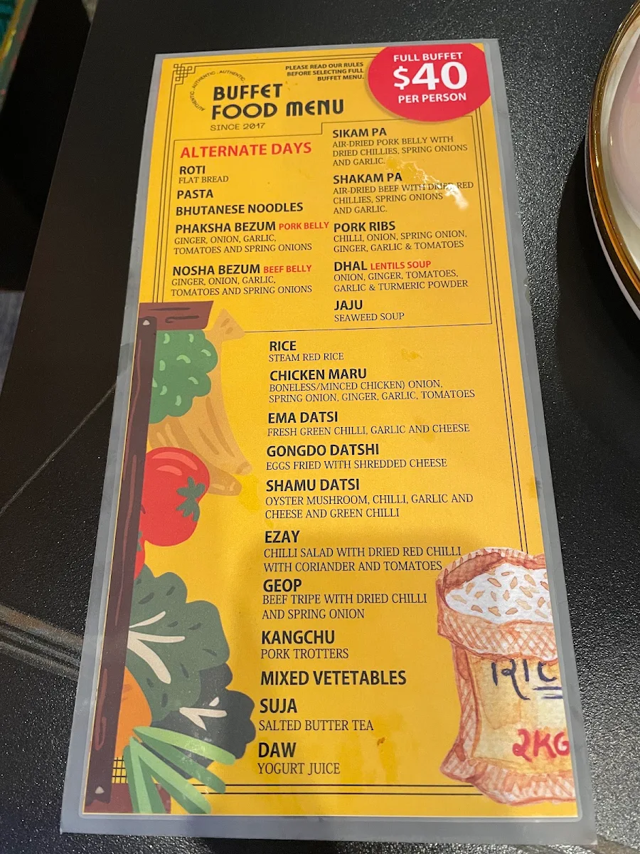 Menu, Dragon Chef - Bhutanese Restaurant