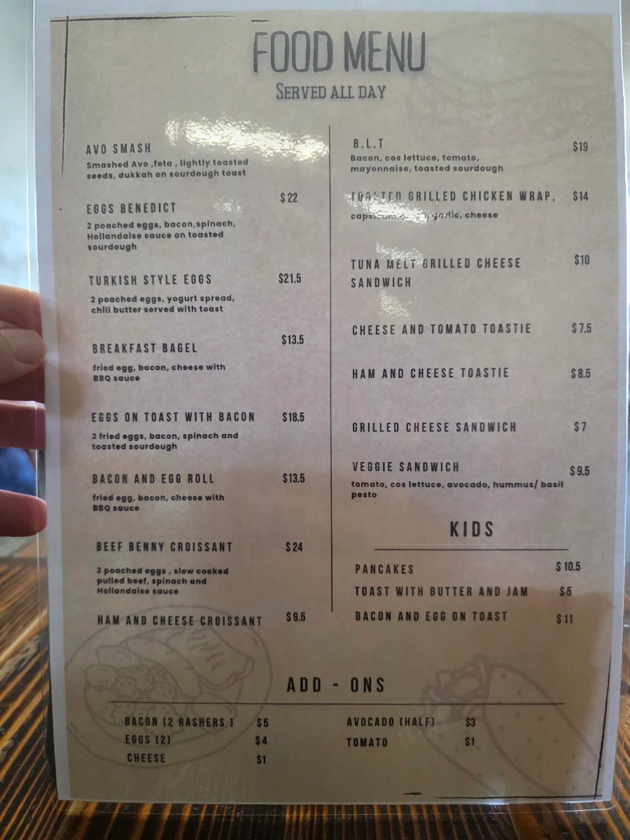 Menu, Koffe & Cones