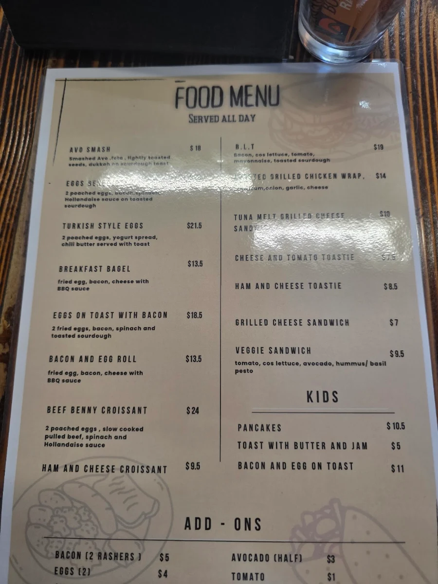 Menu, Koffe & Cones