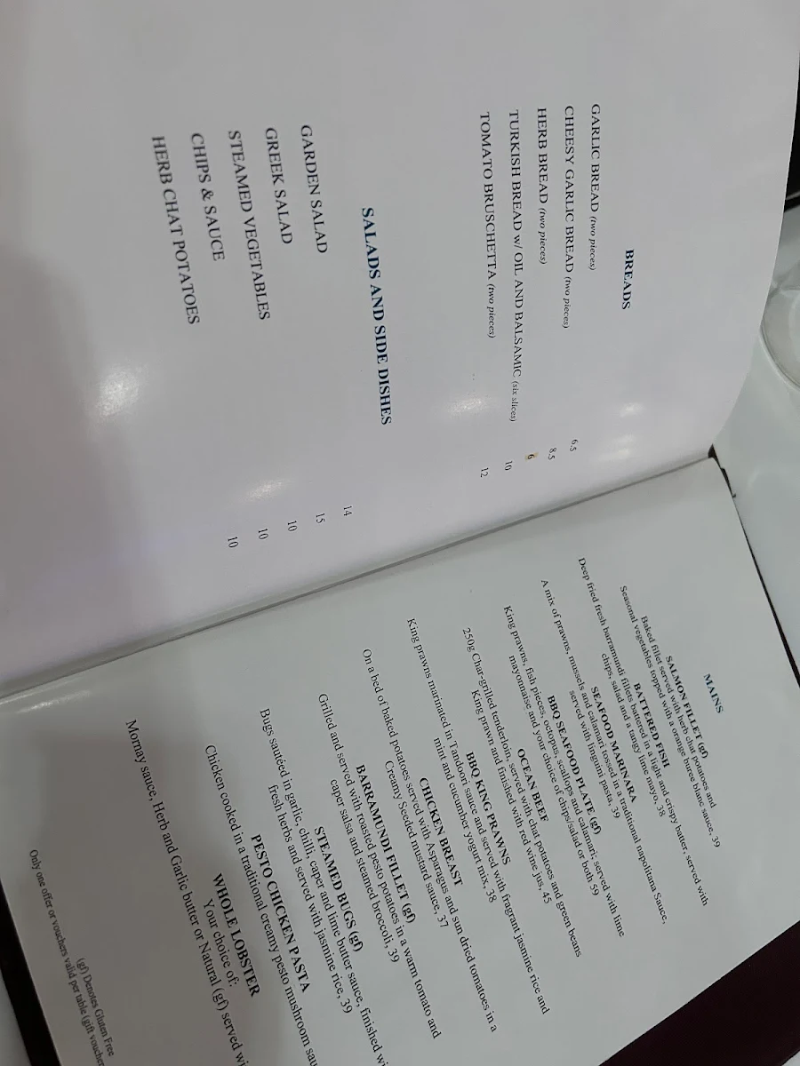 Menu, Aquarius Seafood Restaurant