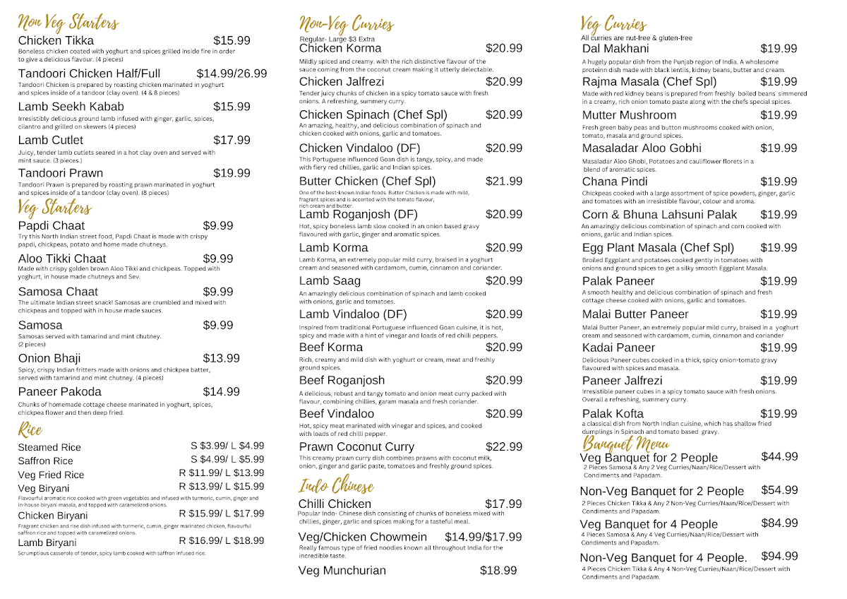 Menu, Curry @ Corio