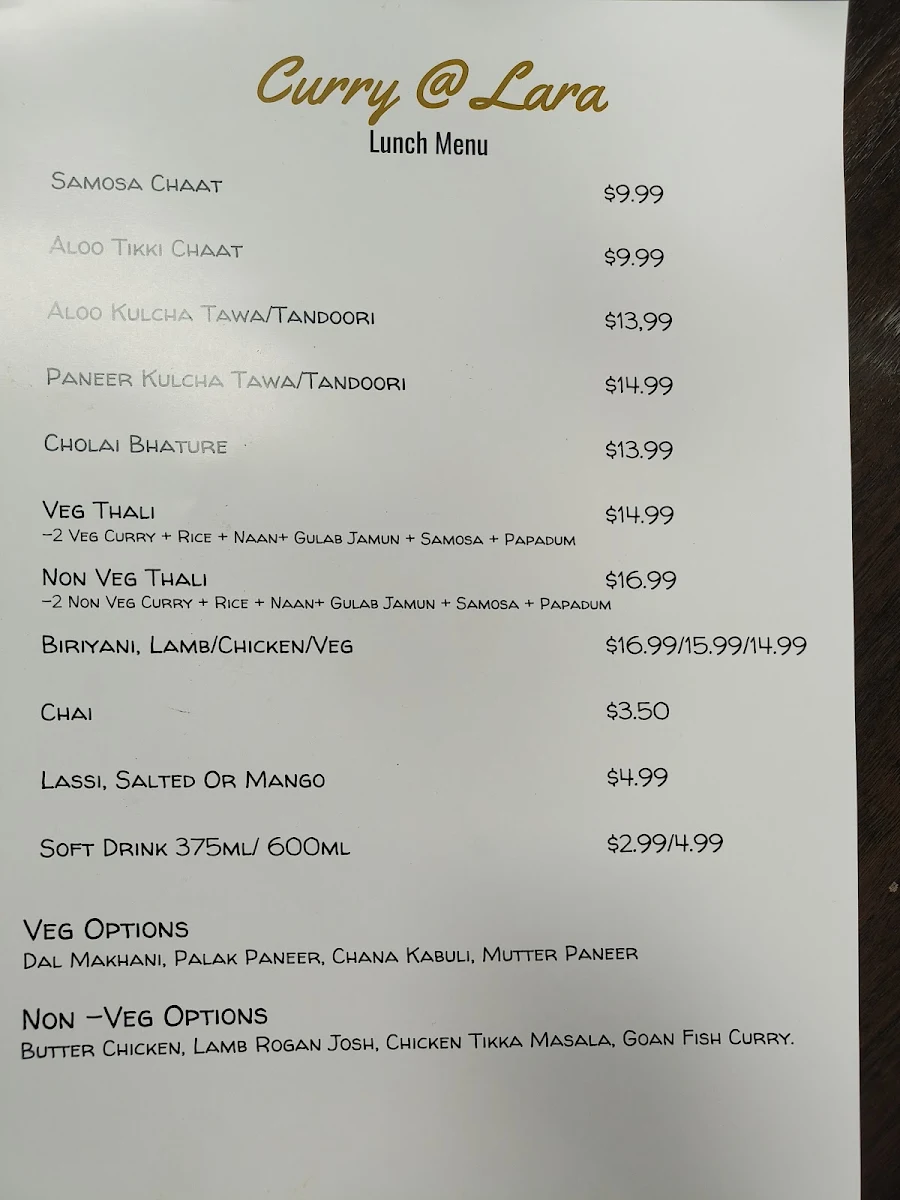Menu, Curry @ Corio