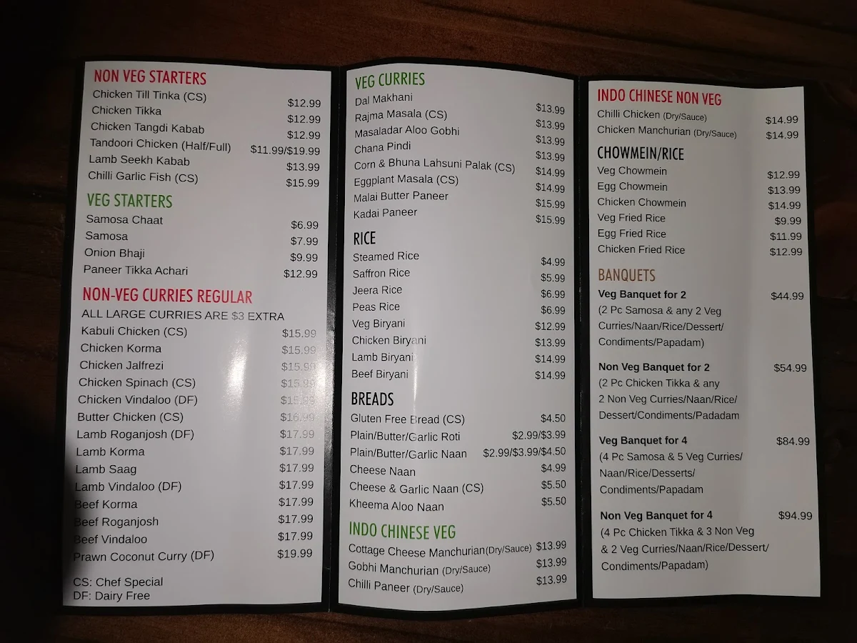 Menu, Curry @ Corio