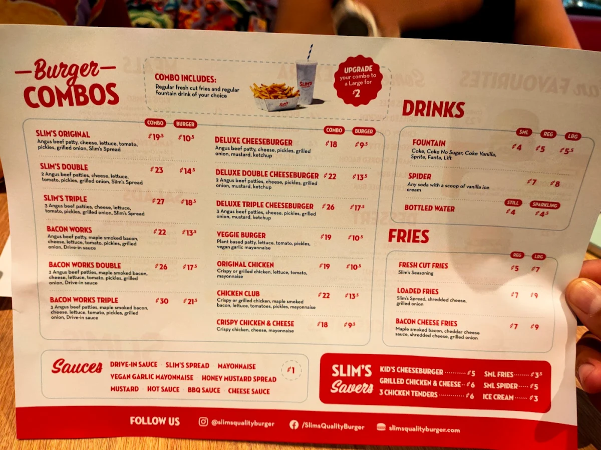 Menu, Slim's Quality Burger
