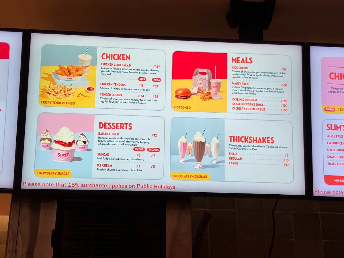 Menu, Slim's Quality Burger
