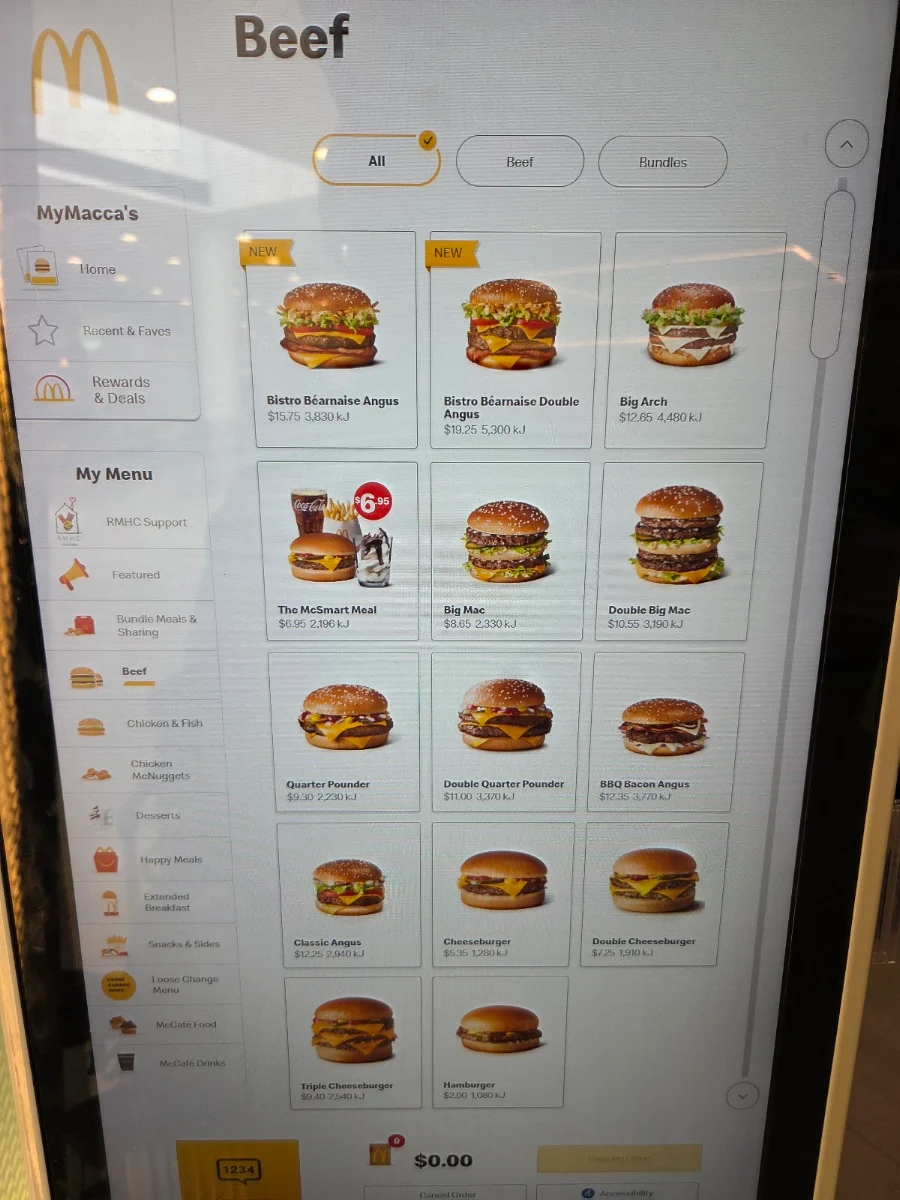 Menu, McDonald's Sydney Airport - Gateway