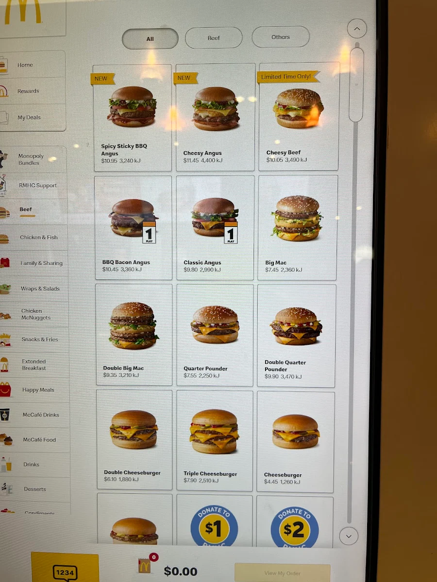 Menu, McDonald's Sydney Airport - Gateway