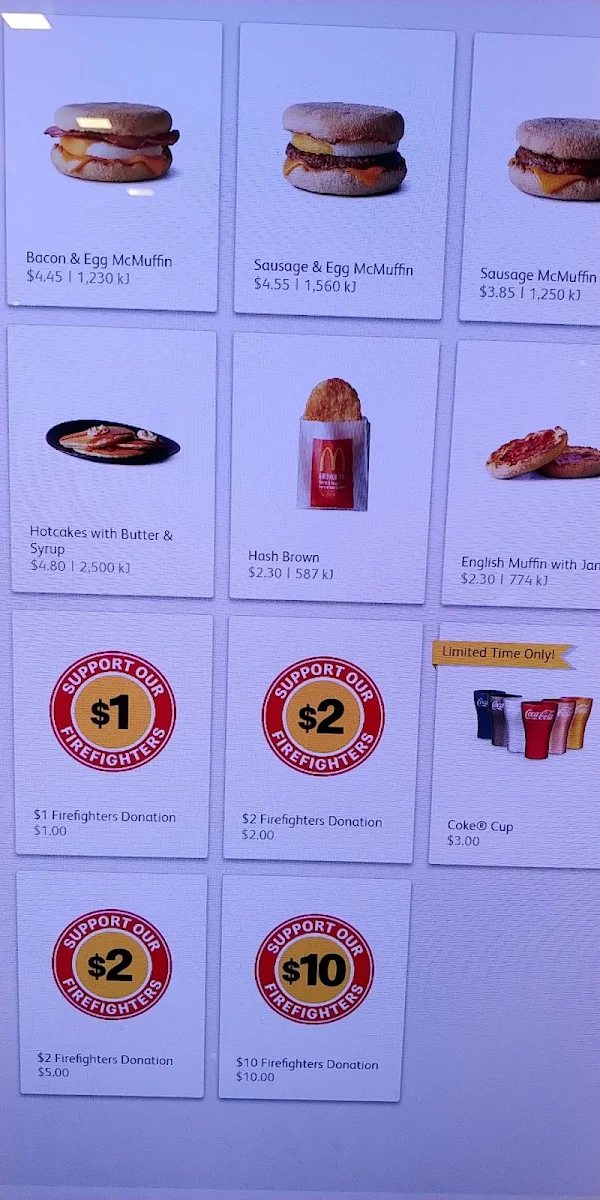 Menu, McDonald's Sydney Airport - Gateway