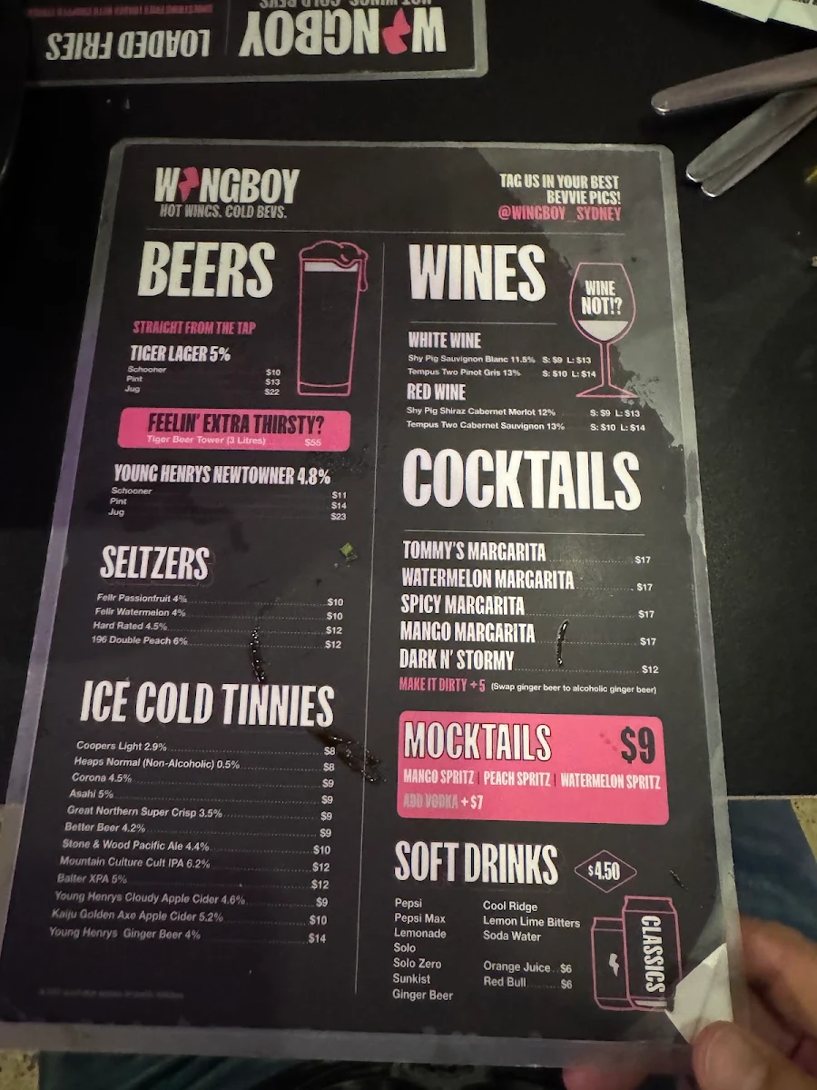 Menu, Wingboy Penrith