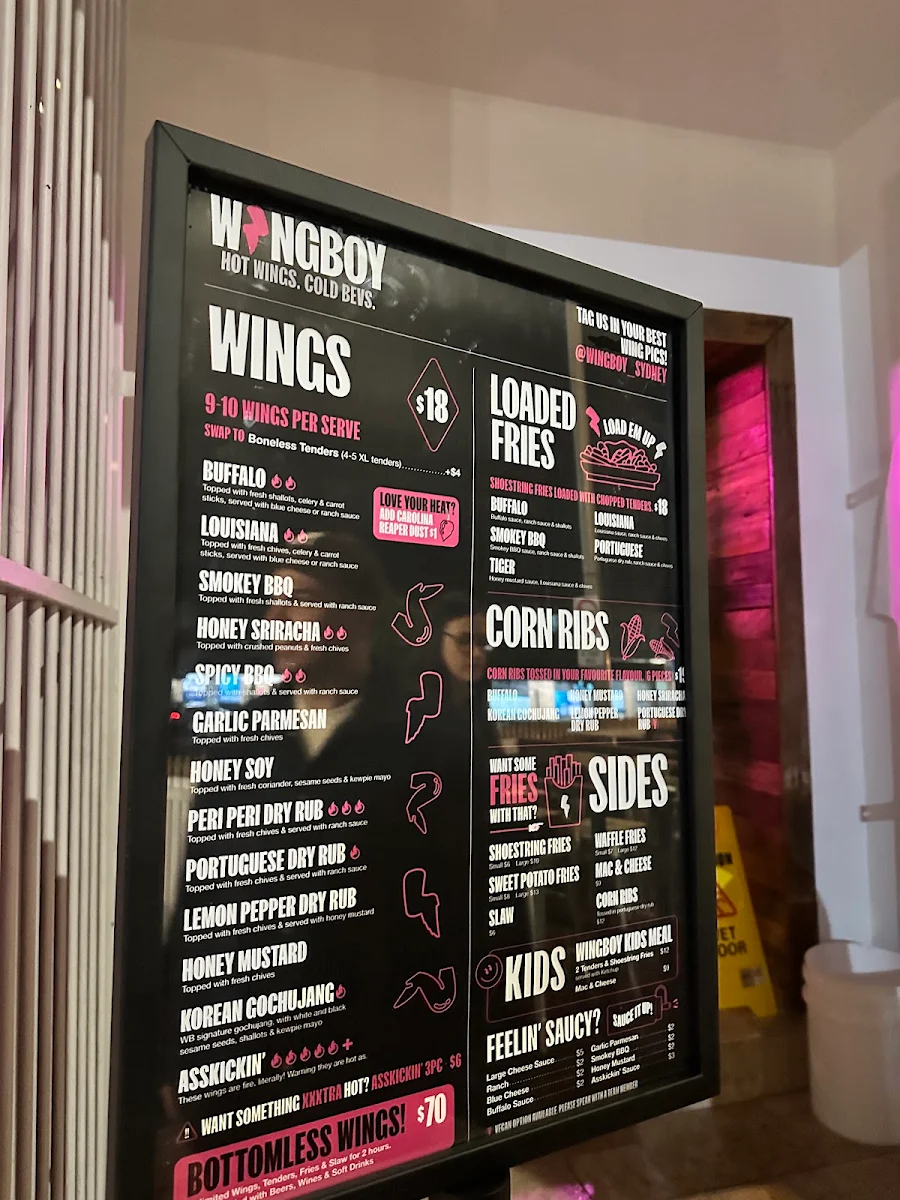 Menu, Wingboy Penrith