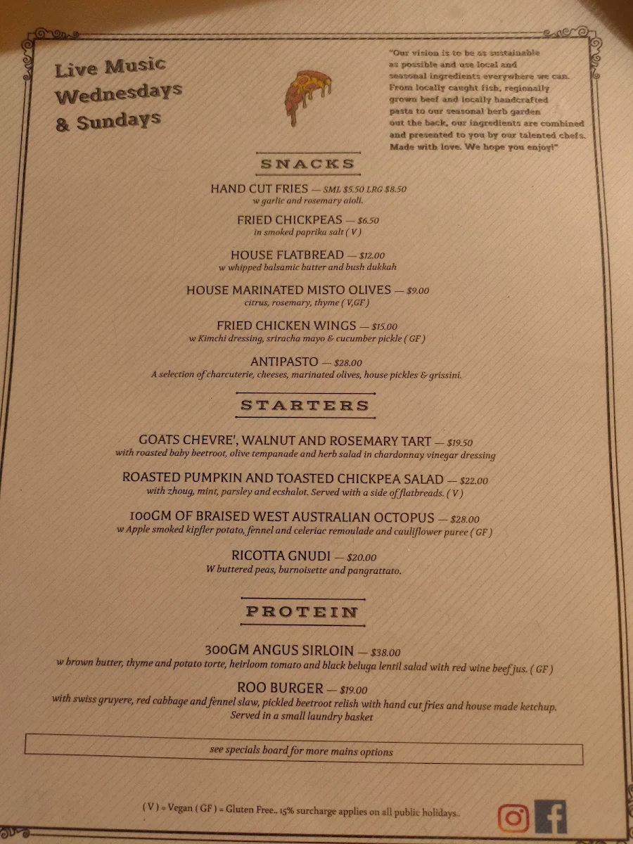 Menu, The Spare Room