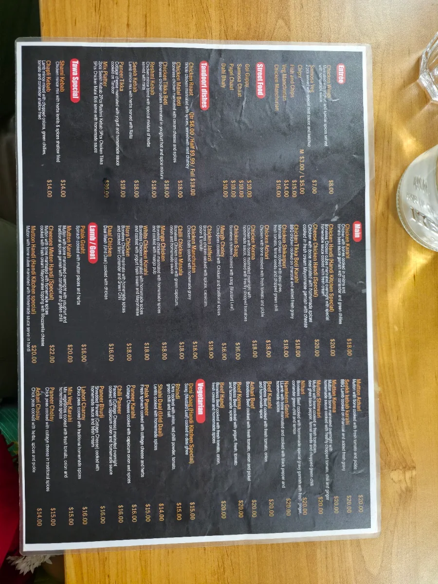 Menu, Handi Kitchen