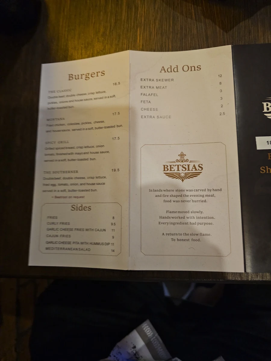 Menu, Betsias Kebab & Grill