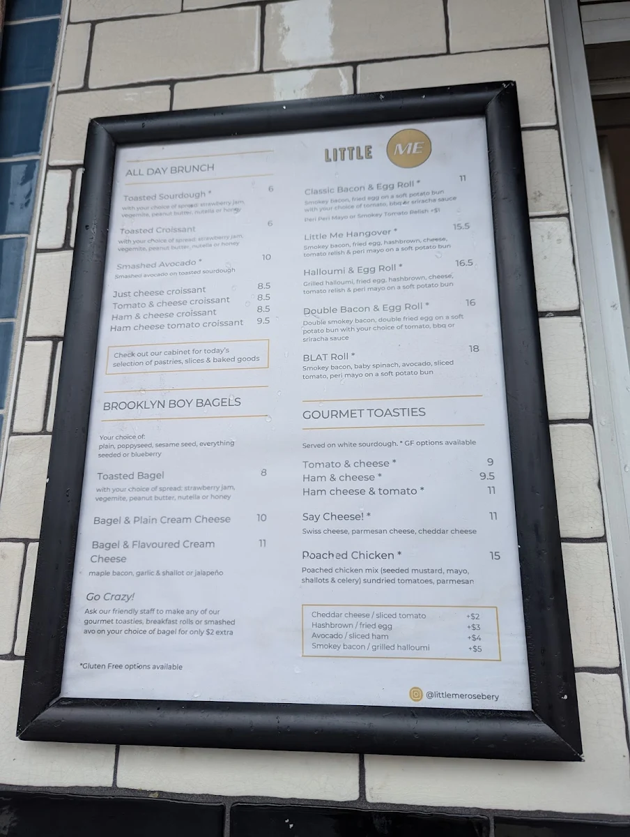 Menu, Little Me Cafe - Rosebery