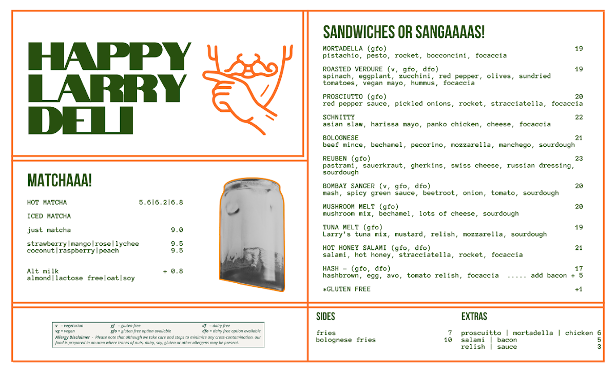 Menu, Happy Larry Deli