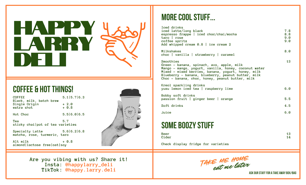 Menu, Happy Larry Deli