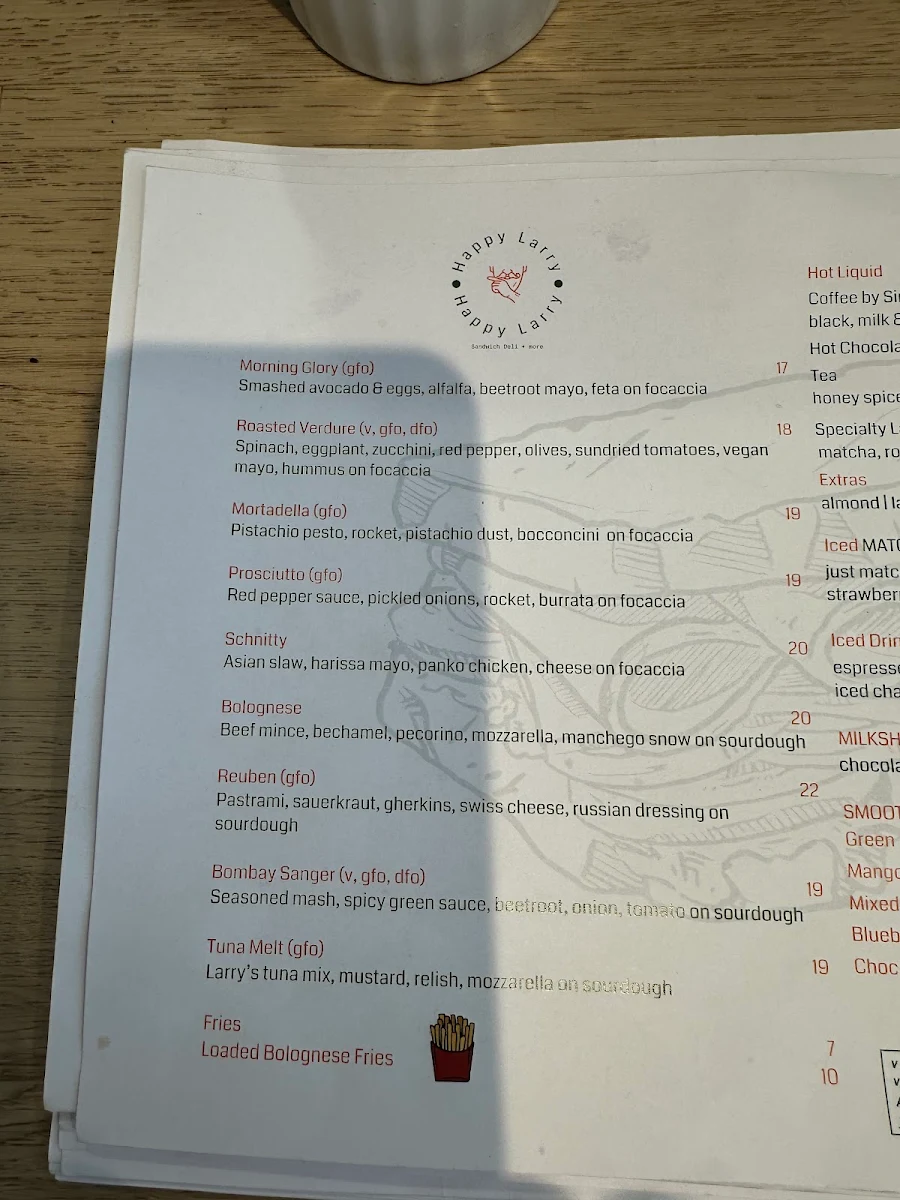 Menu, Happy Larry Deli