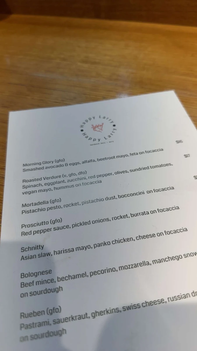 Menu, Happy Larry Deli