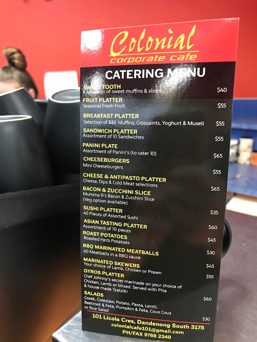 Menu, Colonial Cafe