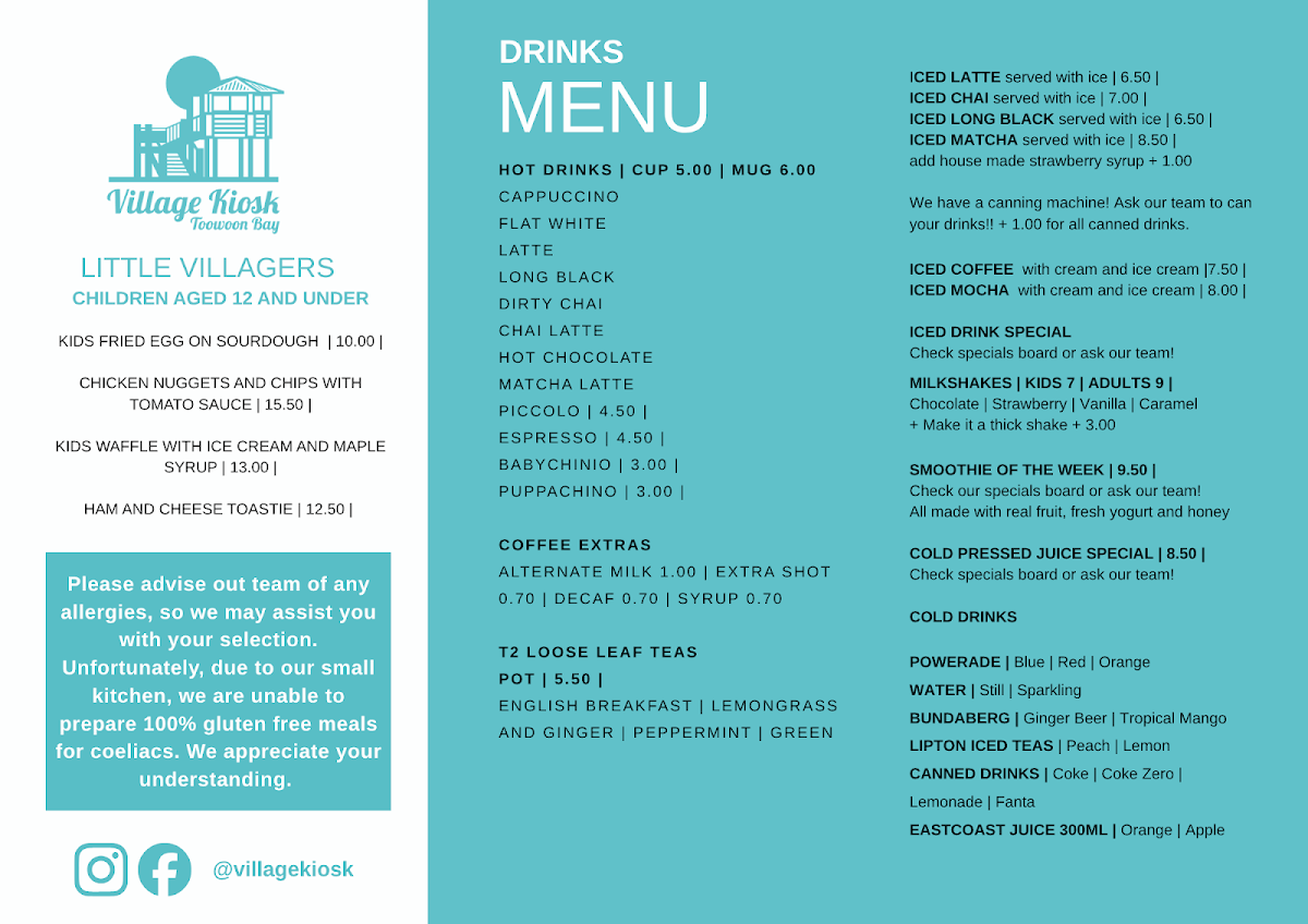Menu, Village Kiosk