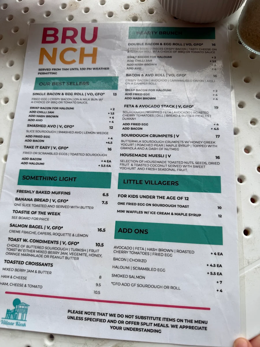 Menu, Village Kiosk