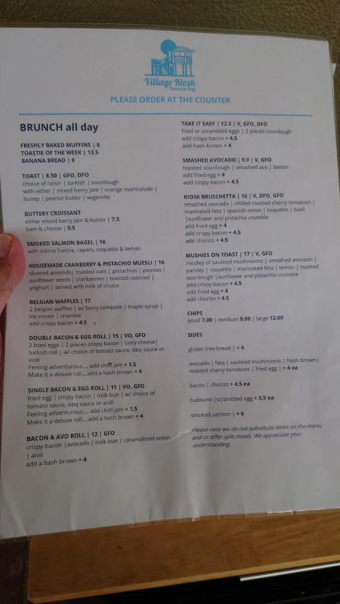 Menu, Village Kiosk