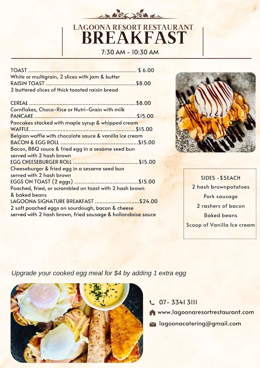 Menu, Lagoona Resort Restaurant
