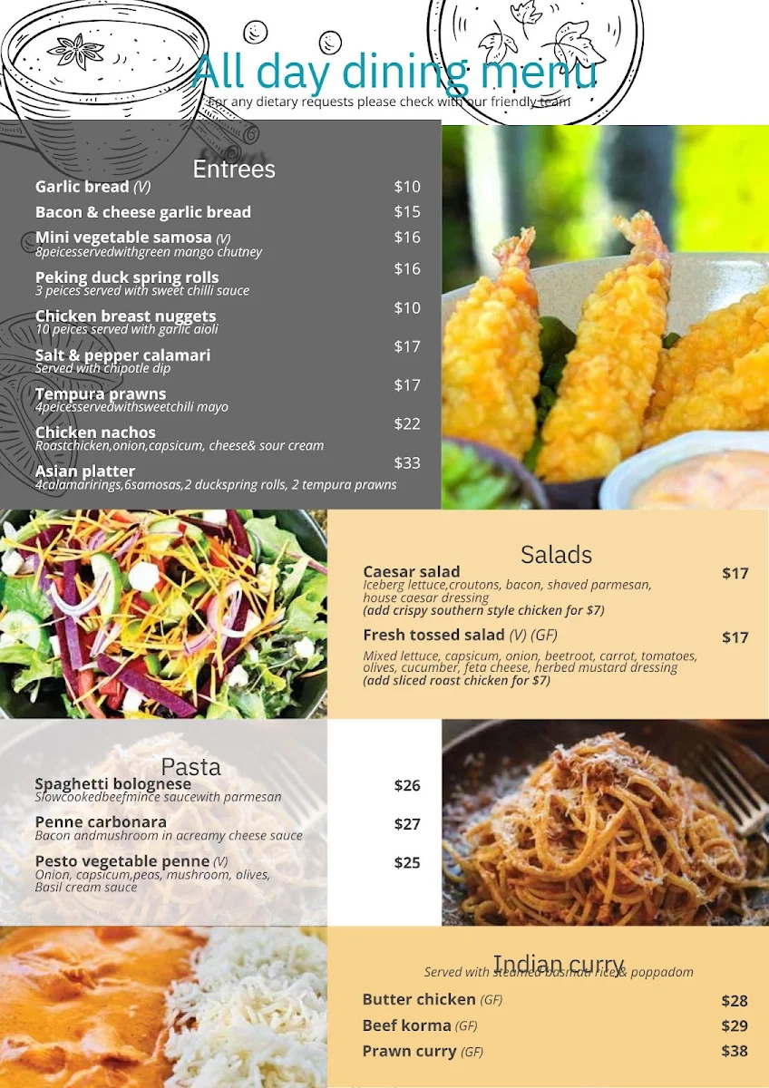 Menu, Lagoona Resort Restaurant