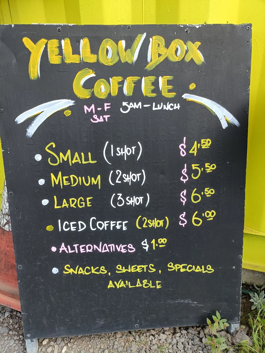 Menu, Yellow Box Coffee Shots