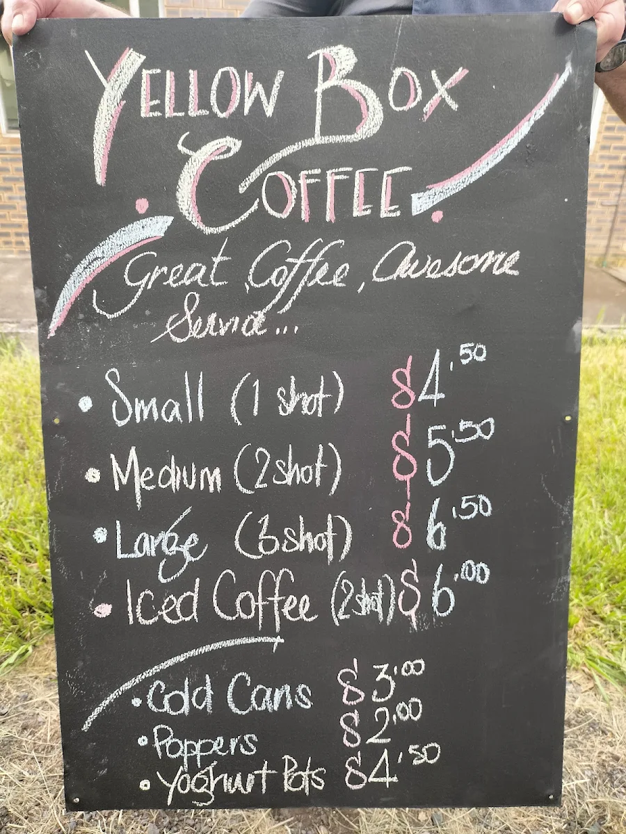 Menu, Yellow Box Coffee Shots