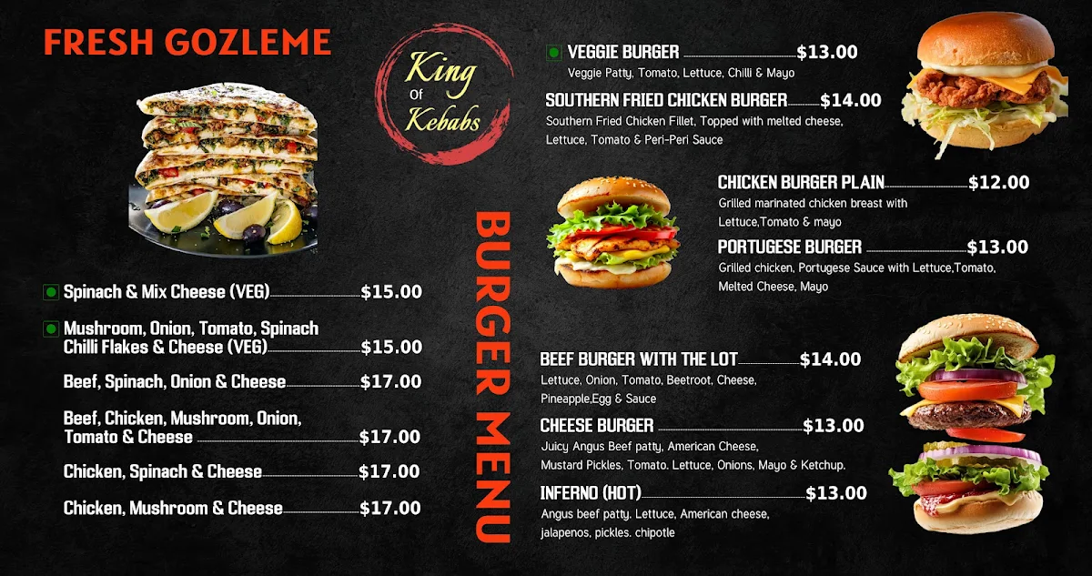 Menu, King of kebabs Queanbeyan