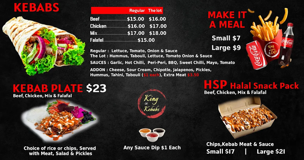 Menu, King of kebabs Queanbeyan