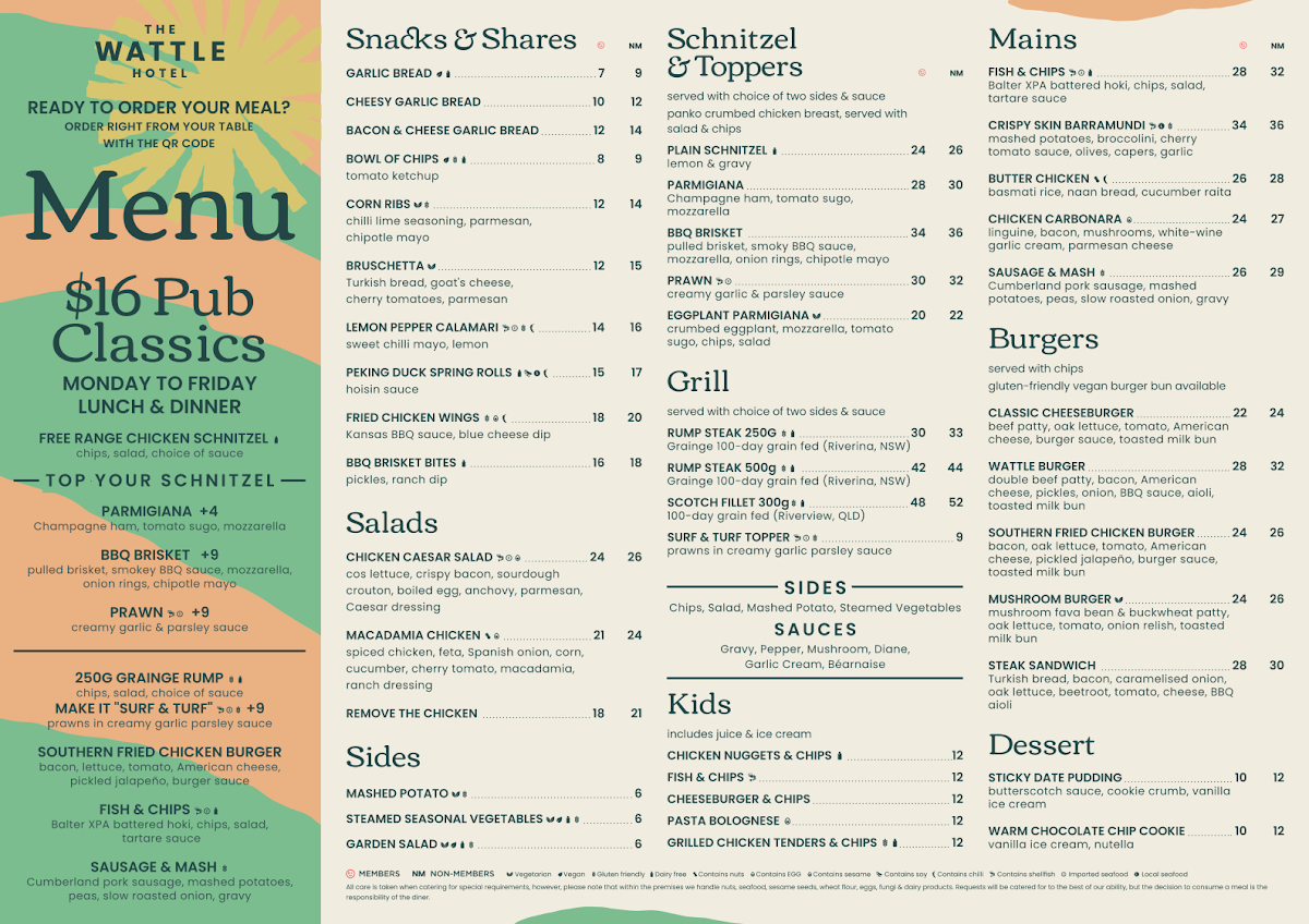 Menu, The Wattle Hotel