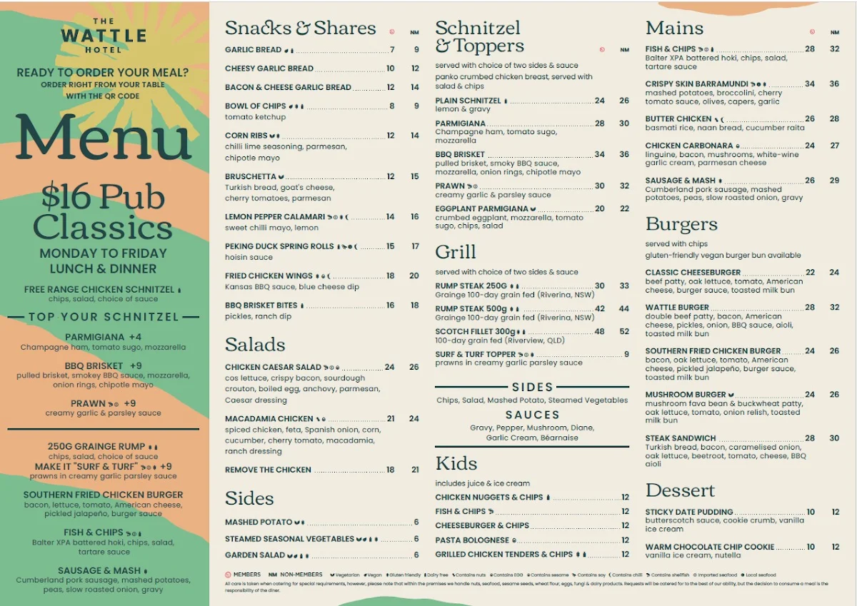 Menu, The Wattle Hotel