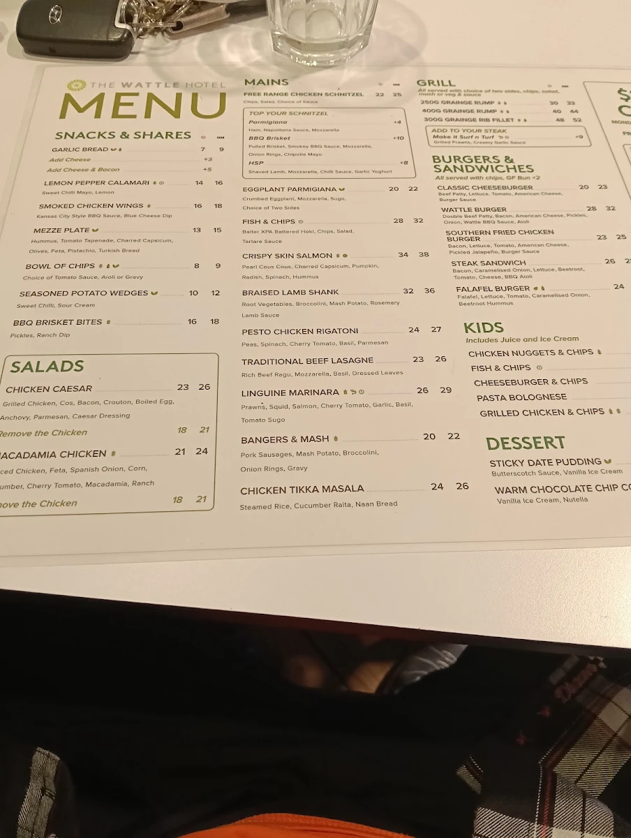 Menu, The Wattle Hotel