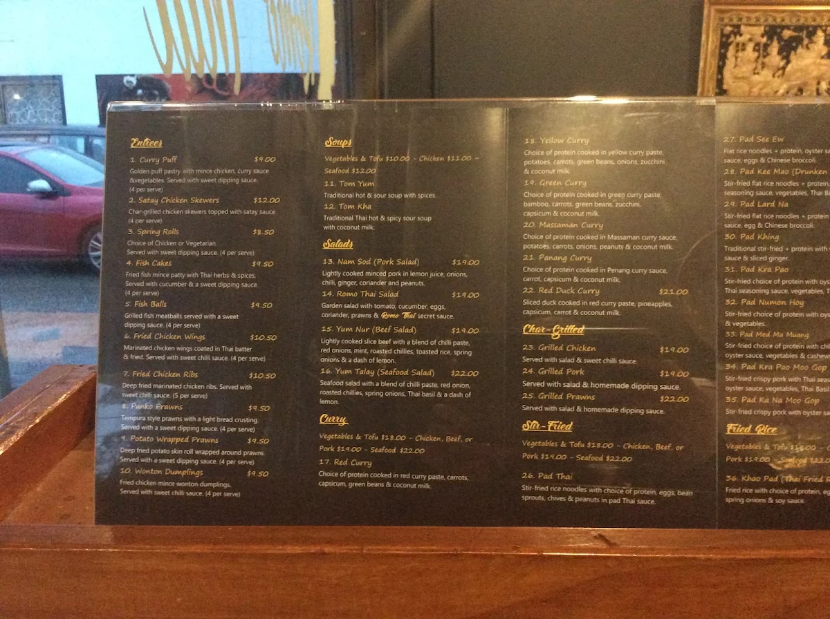 Menu, Romo Thai