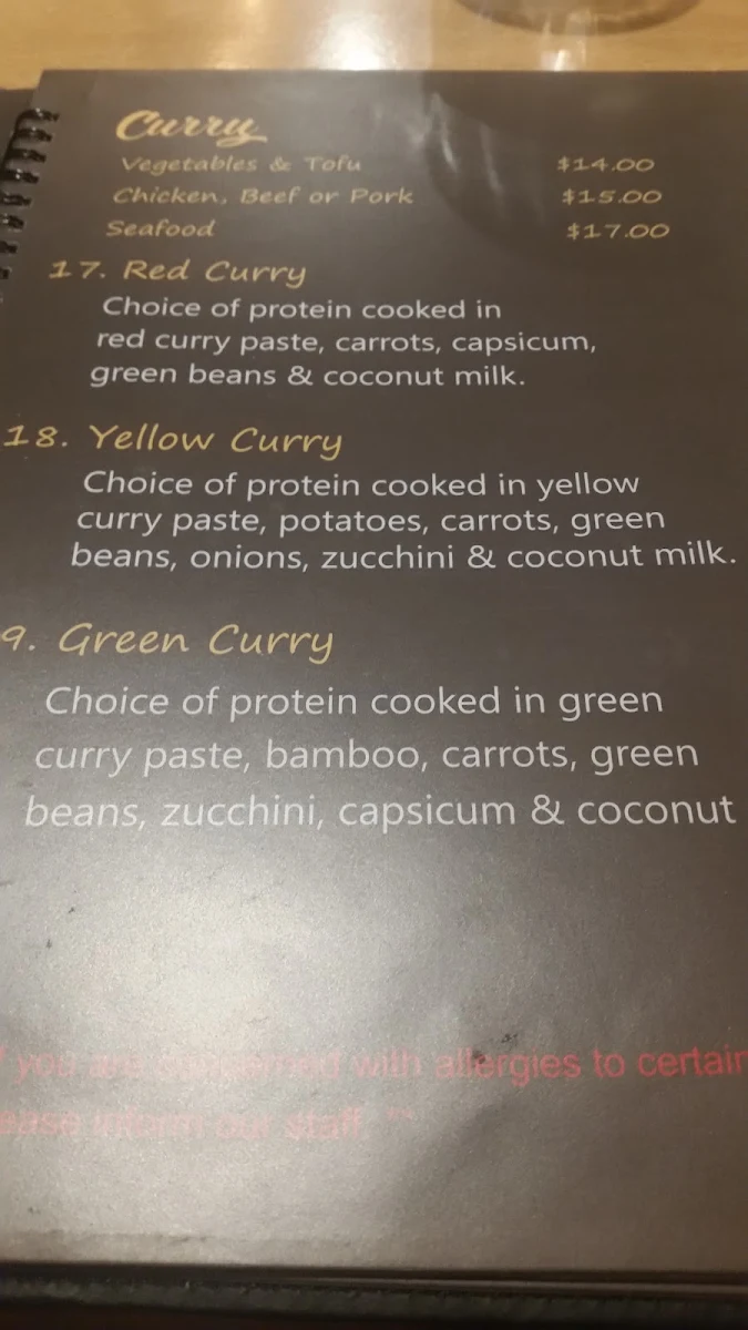Menu, Romo Thai