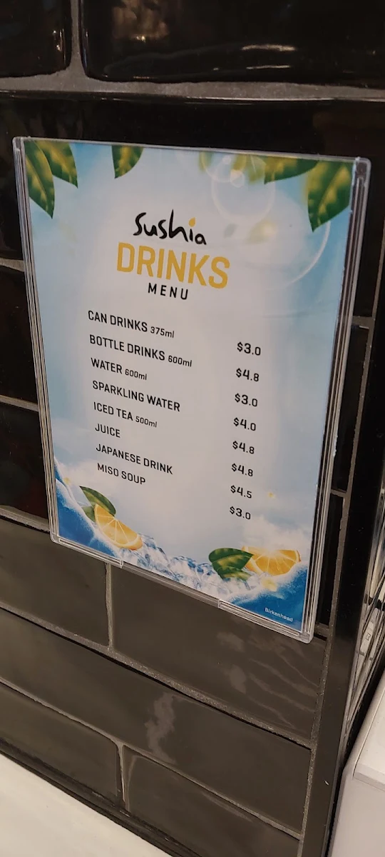 Menu, Sushia Birkenhead Point
