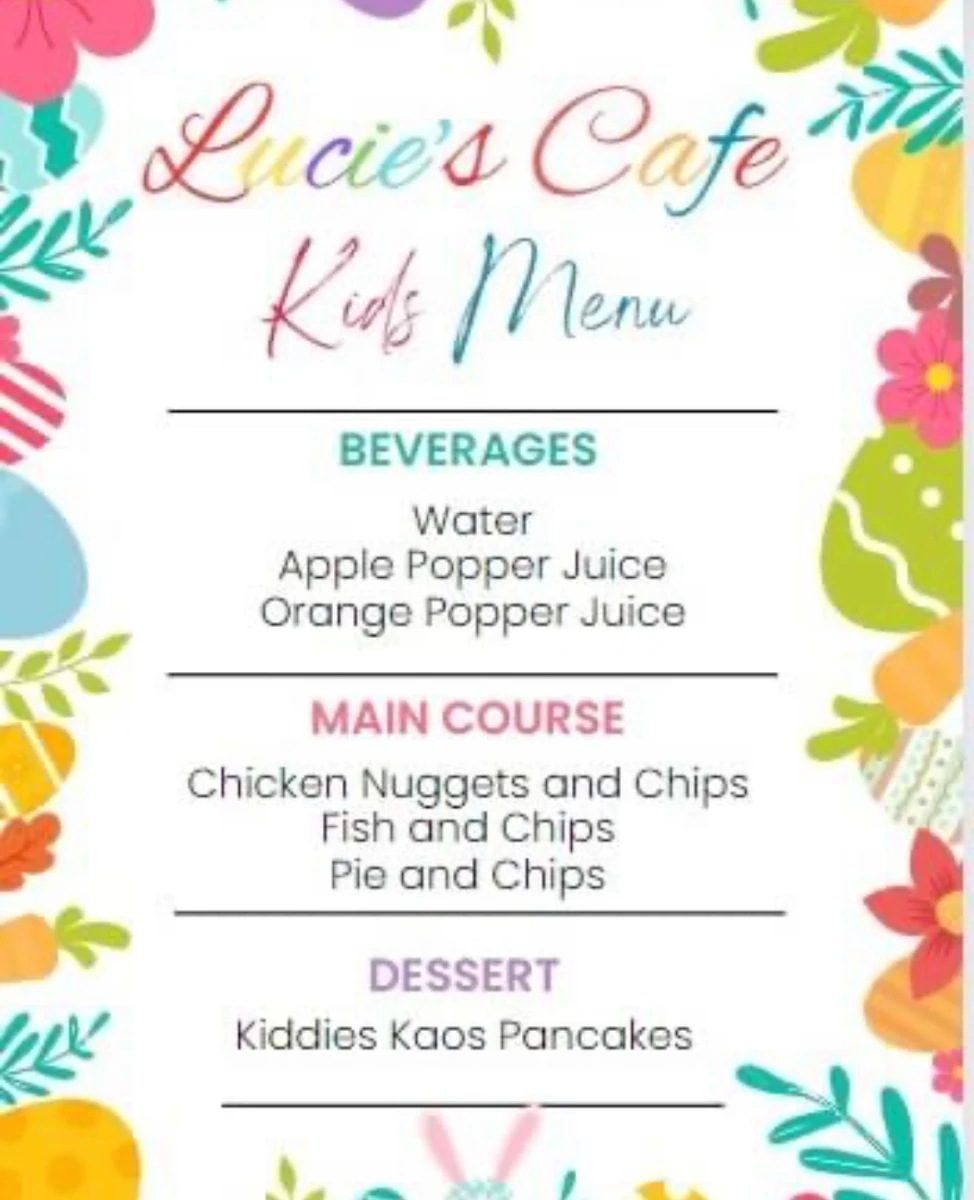 Menu, Lucie's Cafe