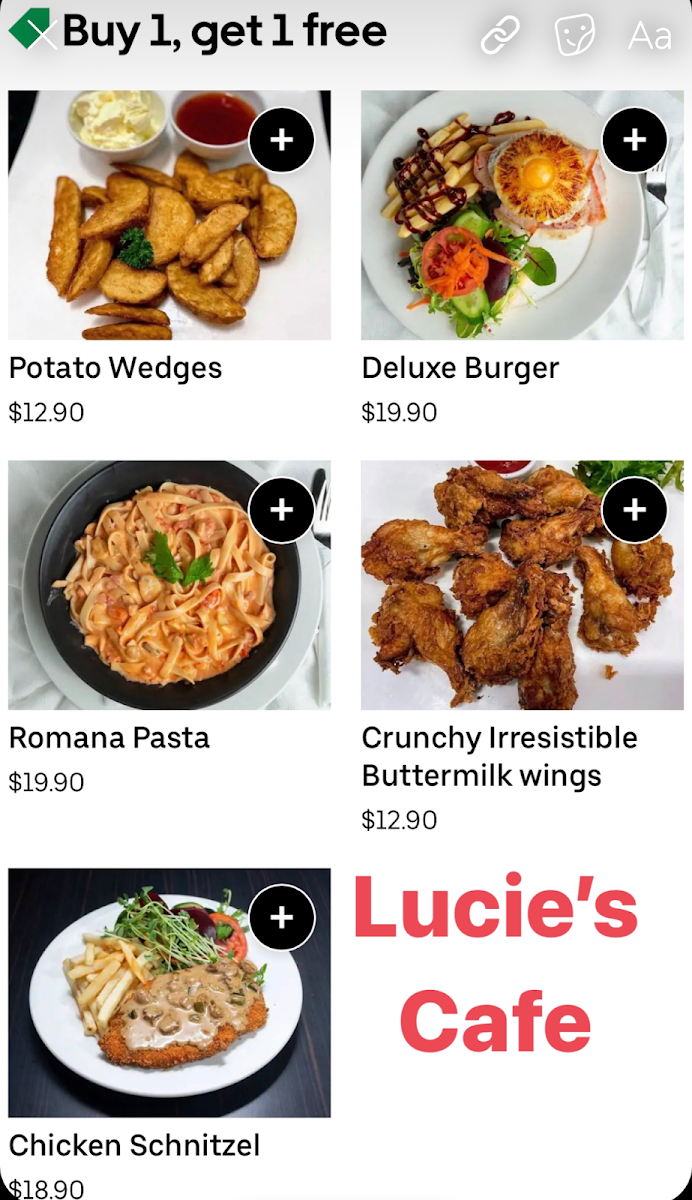 Menu, Lucie's Cafe