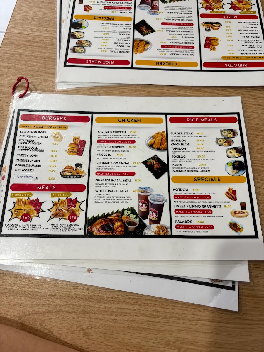 Menu, Johnnie's Doonside