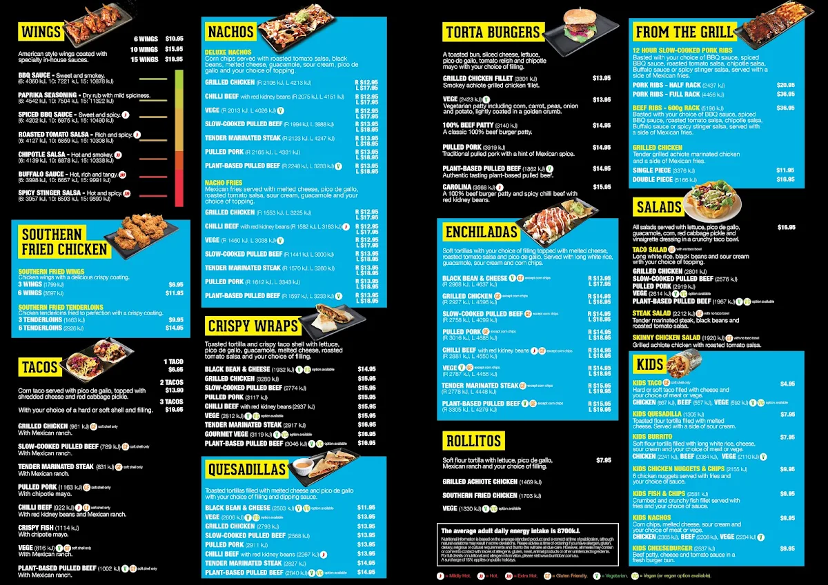 Menu, Burrito Bar Townsville
