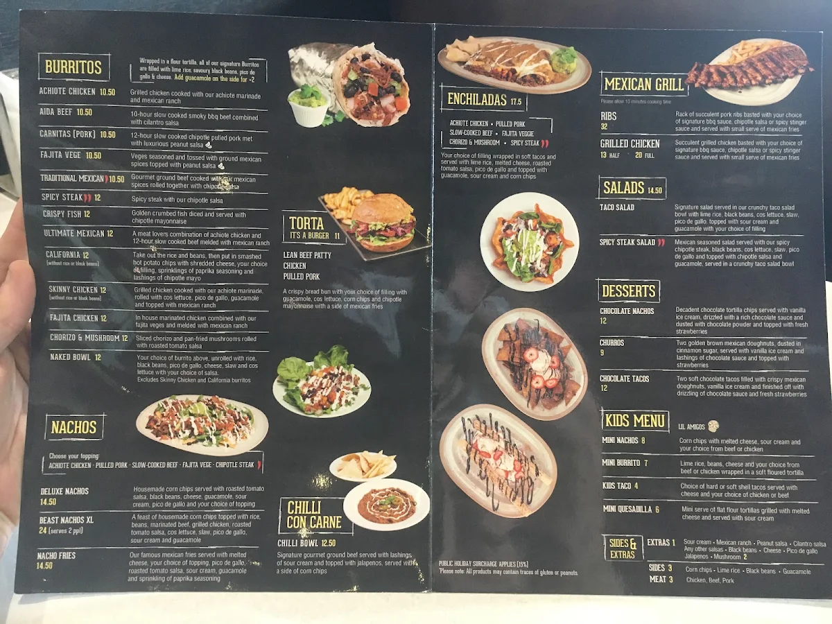 Menu, Burrito Bar Townsville